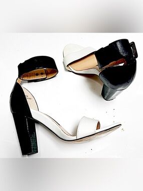 FRENCH CONNECTION- KATRIN- Black & White Leather Sandals with a Lock